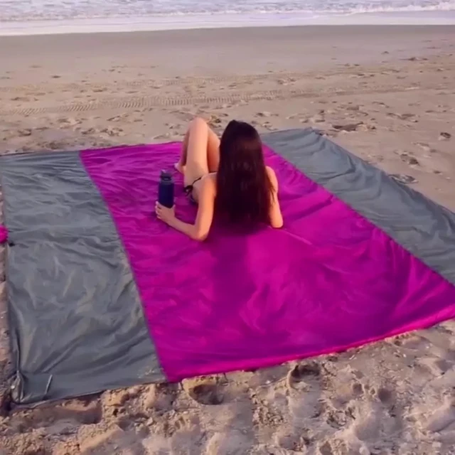 2025 Fashion No Sand Beach Towels Mat Anti Sand Beach Mat Waterproof Beach Blanket Oversized Pocket Picnic Camping Windproof Mat 2