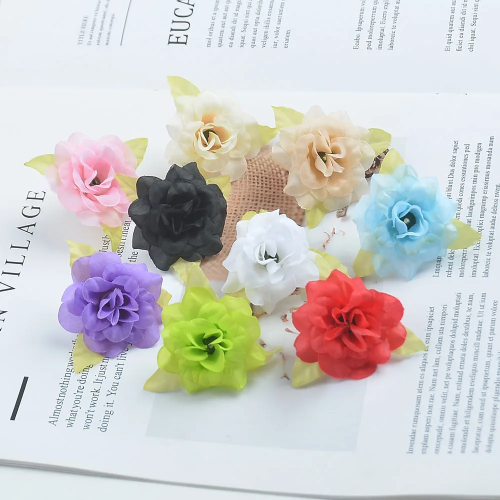 15-Pcs-4cm-Handmade-Mini-Artificial-Silk-Rose-Flowers-Heads-With-Leaves ...