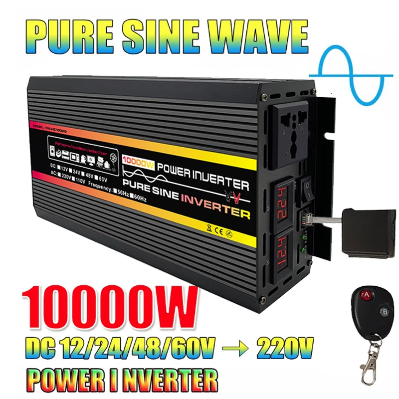 

Pure Sine Wave Inverter 10000W LED Display Car Inverter Converter Voltage Transformer DC 12V24V 48V 60V TO AC 220V 60Hz