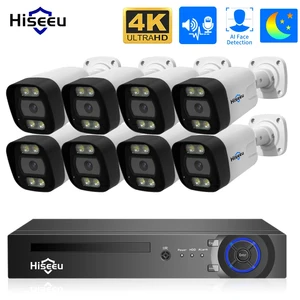 Hiseeu 4K POE Система безопасности AI распознавание лица 8MP 16CH CCTV NVR H.265 P2P AI видео открытый IP камера наблюдения набор