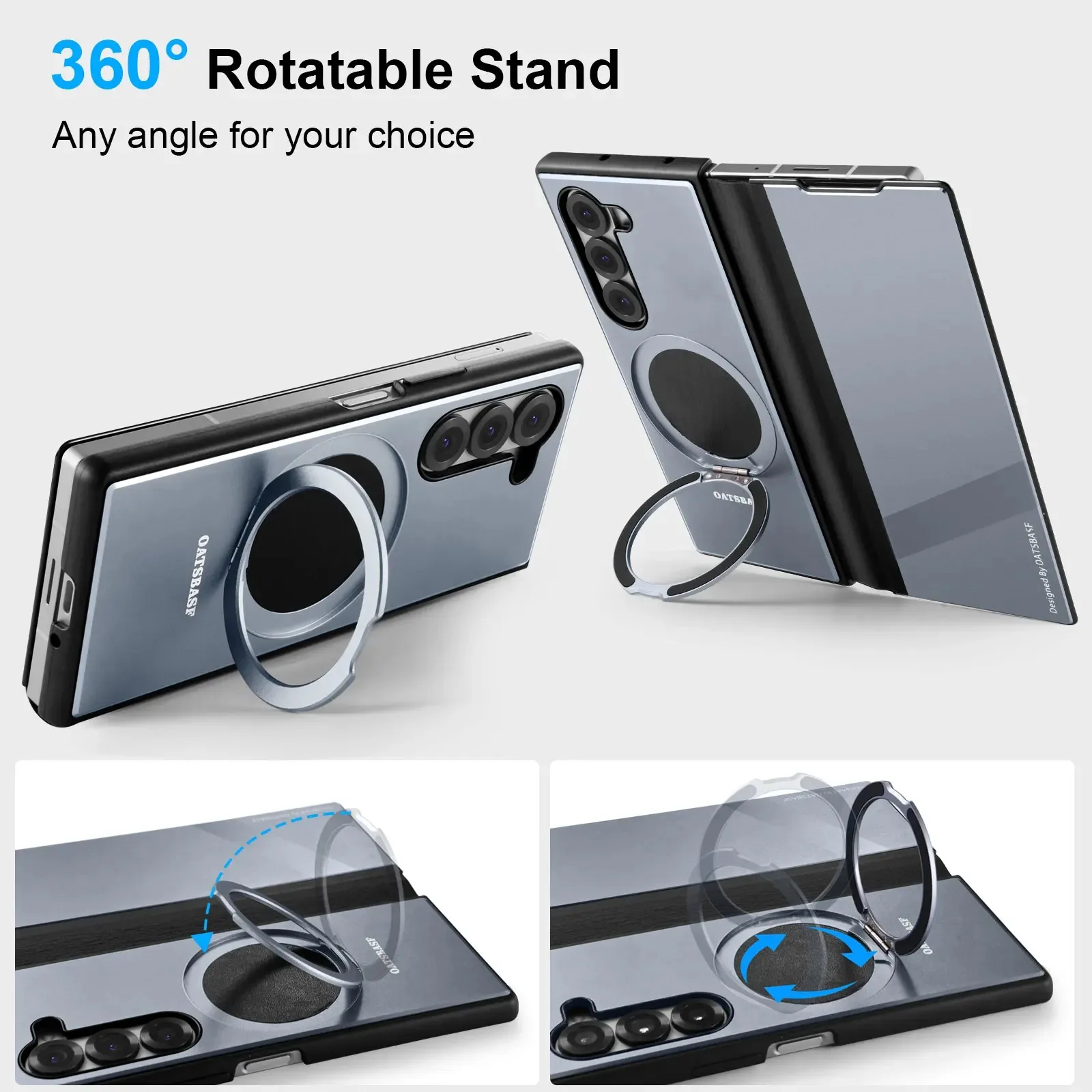 Eary Case for Samsung Galaxy Z Fold 6 5 with MagSafe 360° Rotatable Stand Leather Metal Screen Protector Full Body Flip Cover