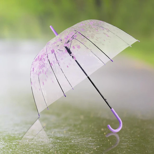 Ombrello trasparente in fiore di ciliegio, ombrello da pioggia leggero con  manico lungo per il campeggio delle feste delle donne della ragazza -  AliExpress