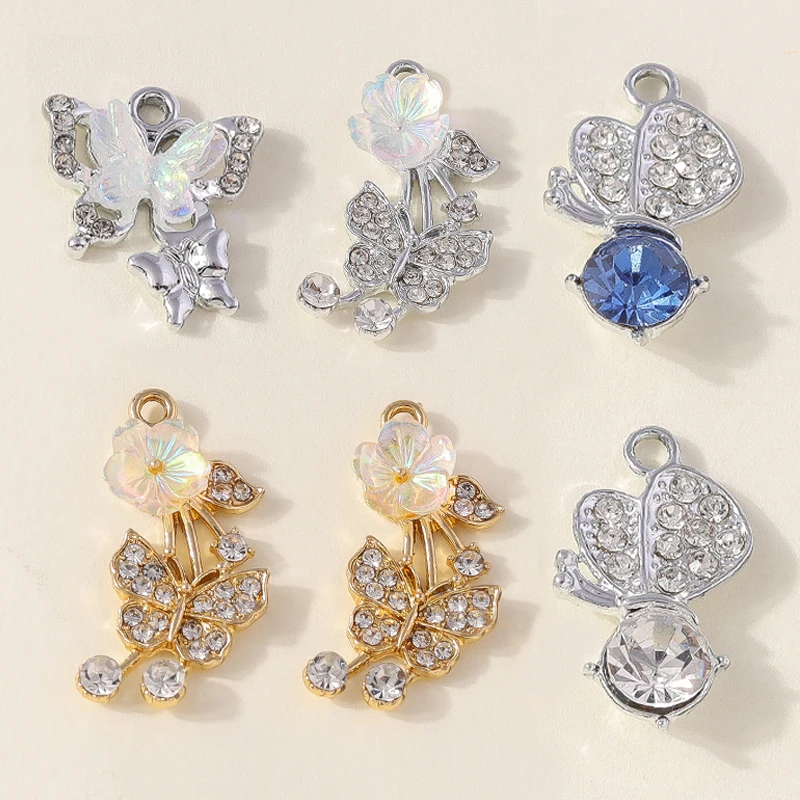 Leslie 10 Stück exquisite Kristall-Blumen-Schmetterlings-Charms-Anhänger für Schmuckherstellung, DIY-Ohrring-Halsketten-Zubehör