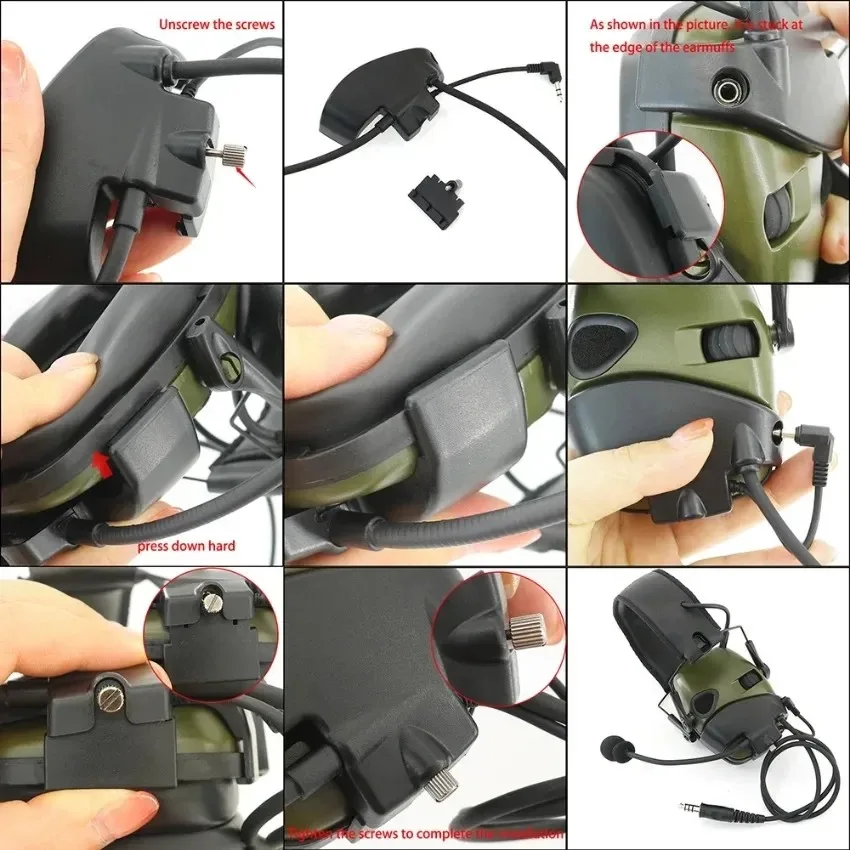 Tactical Headset Adapter Mic Kit + U94 Kenwood PTT for Howard Leight Impact Sports Electronic Earmuffs Sports Shooting Headset