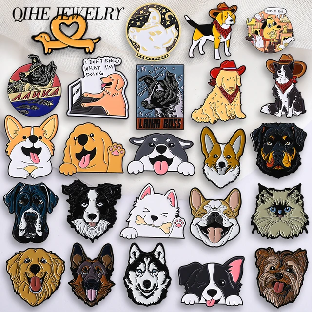 Cartoon Space Dog Brooch Enamel Pins Cute Cowboy Pet Dog Border Corgi Dogs Brooches Jacket Lapel Badge Jewelry Gift for Friends