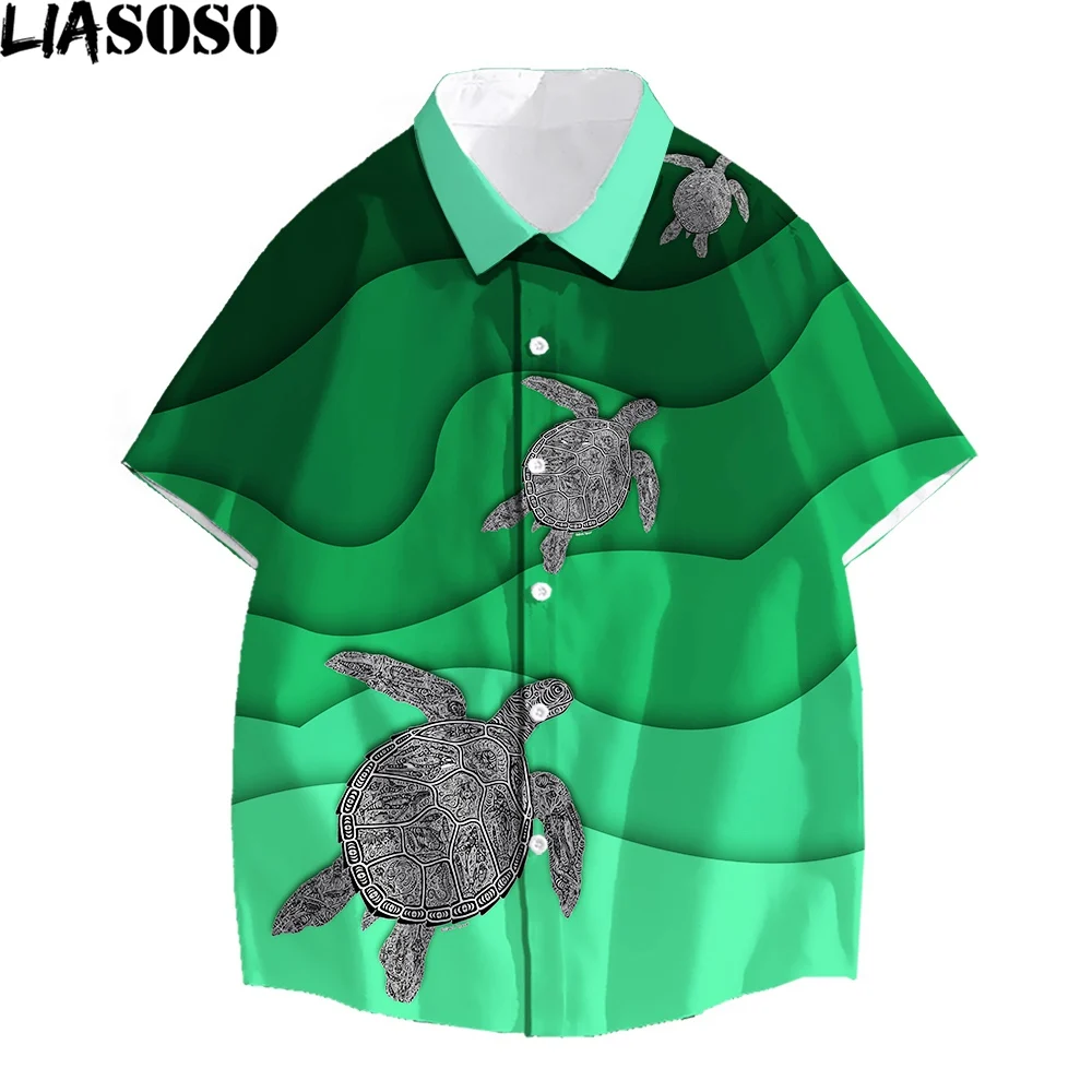 LIASOSO 3D Printed Hawaiian Men's and Women's Shirts Marine Animal Turtle Gradient Green Beach Surf Summer Outdoor Casual Shirts new 5m animal kite large non skeleton soft goldfish kite wind resistant and easy to release outdoor toys holiday gifts fun games