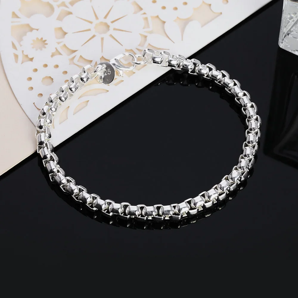 2pcs Set 45-60cm 925 Sterling Silver 4mm width Chain Necklace Bracelet set For Women Men Wedding Engagement Charm Jewelry silver necklace