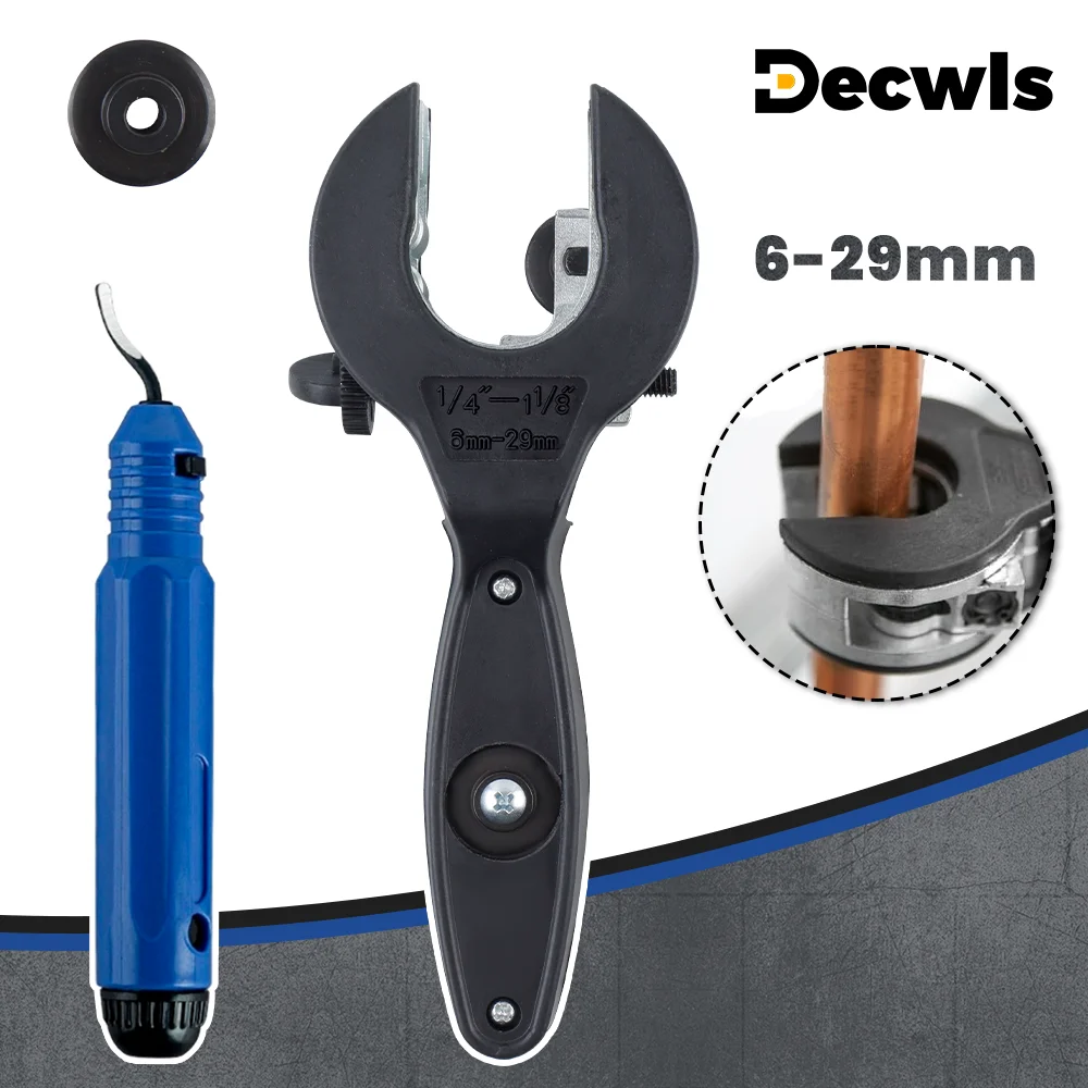 Coupe-tube à cliquet 6-29 mm, outil de coupe multifonction pour usage domestique, coupe-tube en cuivre 1/4-1-1/8", coupe-tube en aluminium, coupe-tube en PVC, outil d'ébavurage en option