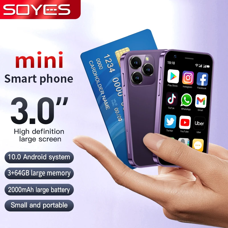 SOYES XS16 Mini 4G LTE  mini Smartphone 3.0inch 3GB RAM 64GB ROM Android 8.0 5MP Camera Dual SIM With Play Store WhatsAPP 2