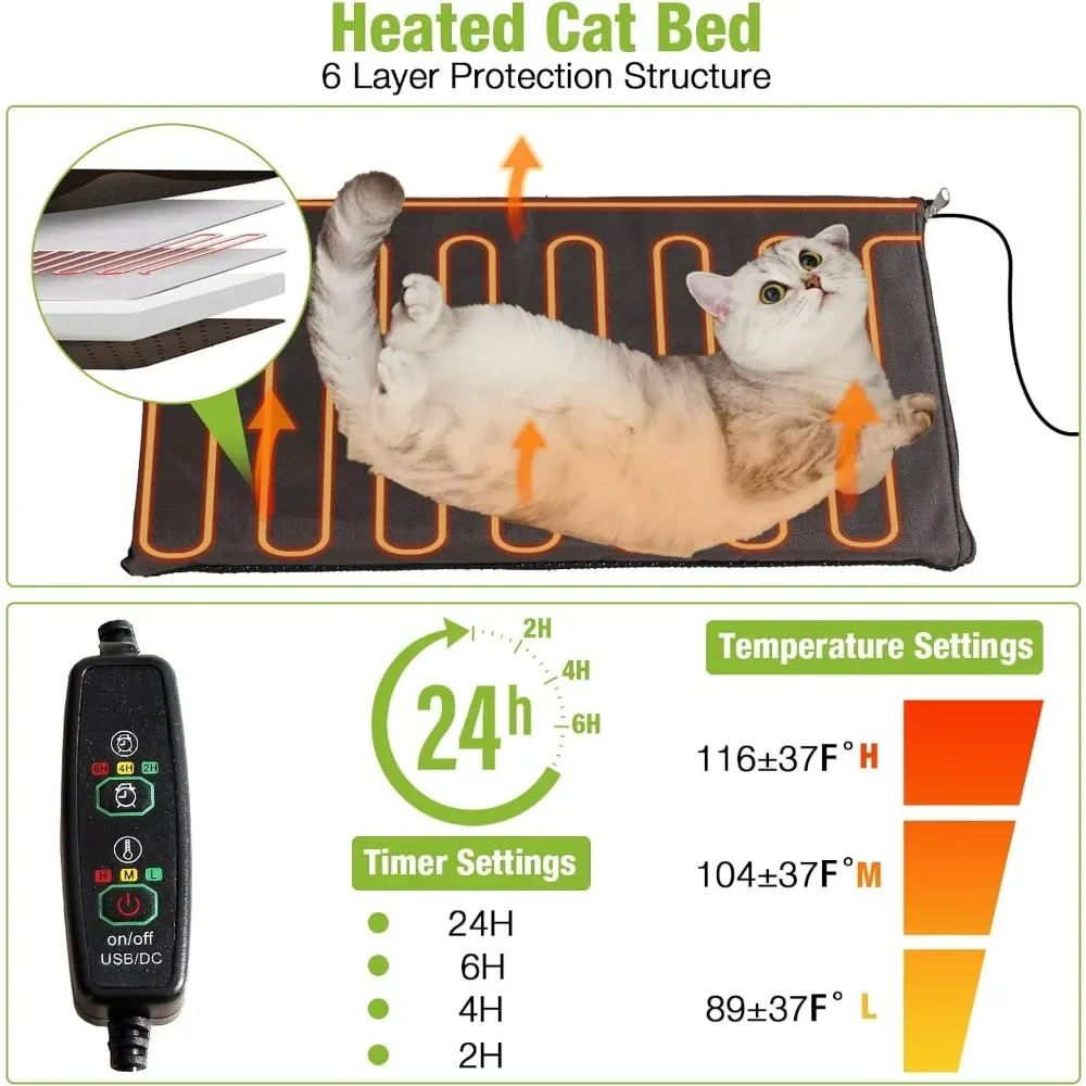 Outdoor Heated Cat House, Heater Insulated Feral Cat Shelter with Adjustable Temperature and Time House with Escape Door