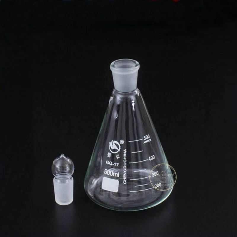 1Pcs/Lot Lab 50ml to 1000ml Borosilicate Glass Erlenmeyer Conical Flask with #19 #24 #29 #34 Ground-in Stopper