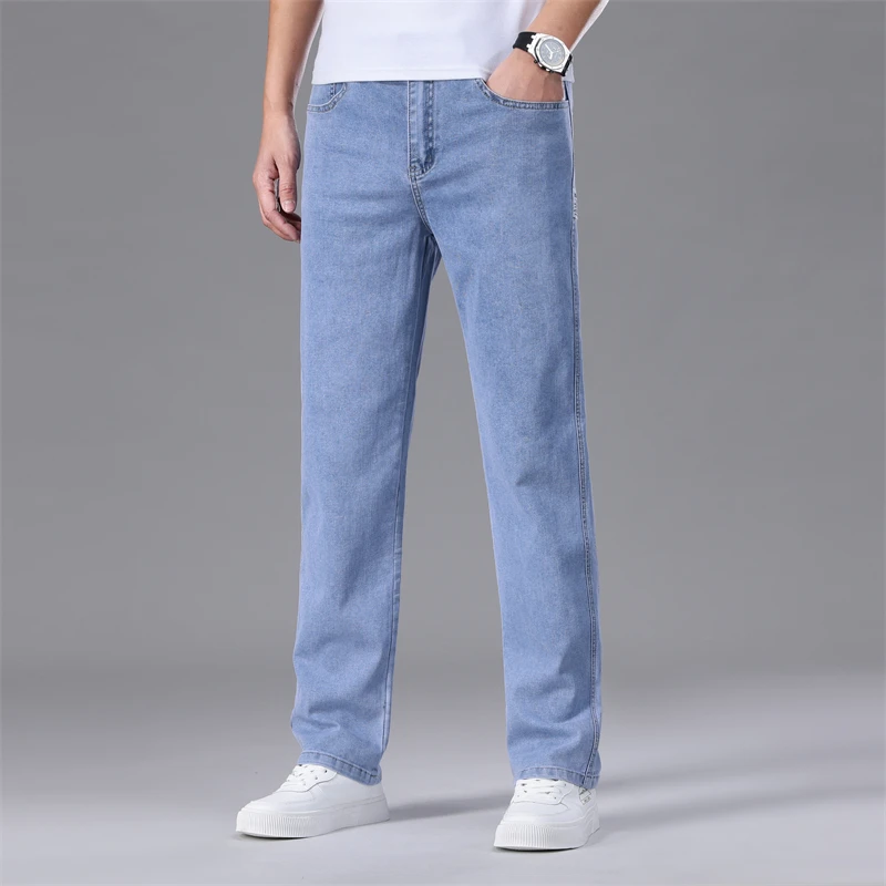 Light colored jeans, men's straight leg loose fitting trendy brand wide leg American high street versatile casual pants