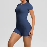 2PCS Yoga Set Gym Clothes Sportswear With Pocketed Yoga Suits For Women Fitness Short Sleeve Crop Top Tracksuits Sports Bra Gym - Image 2