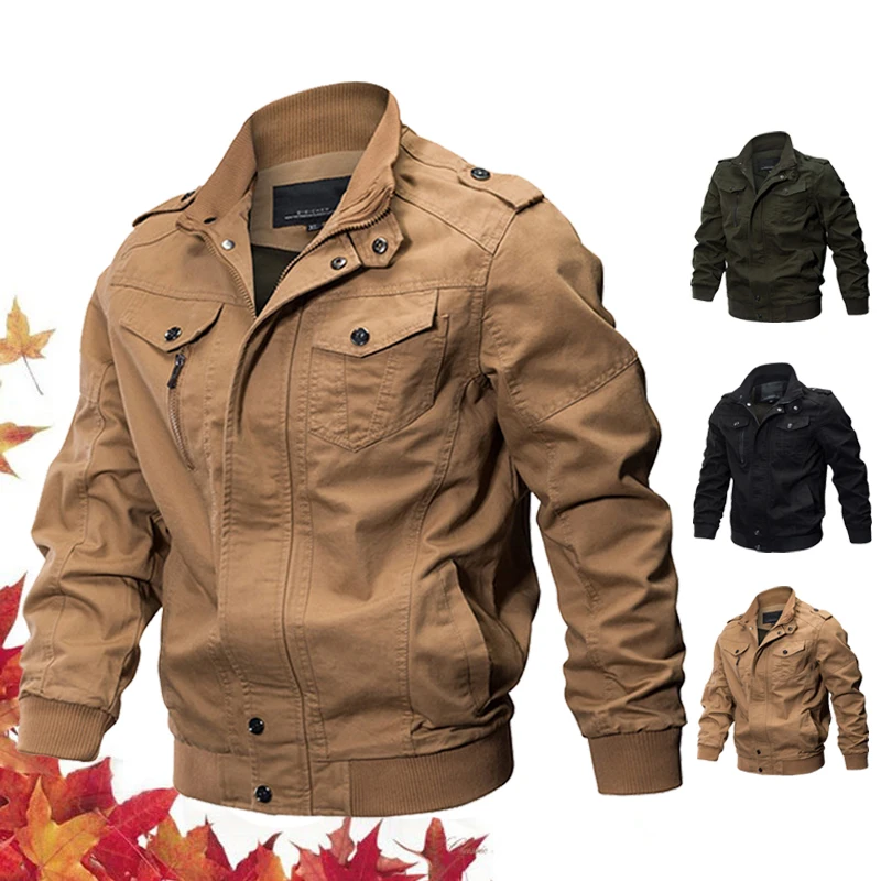 Plus Size Military Bomber Jacket Men Spring Autumn Casual Multi-pocket ...