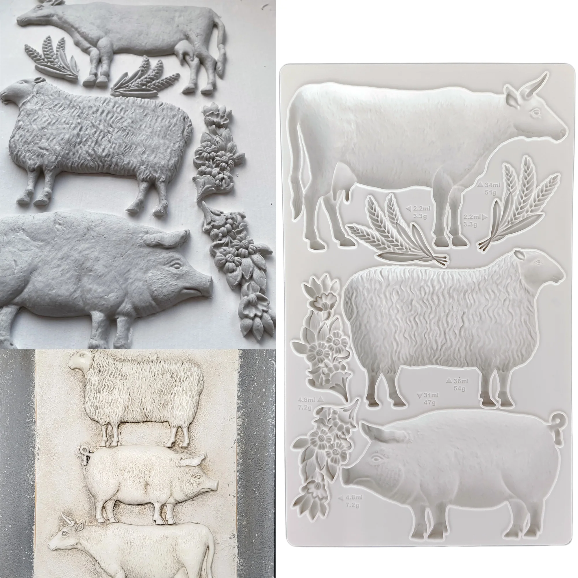 

Farm Animals, Cattle, Sheep, Pigs Silicone Mold Fondant Cake Decorating Mold Clay,Sugarcraft Cupcake Top Chocolate Baking Tool