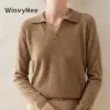 WinvyNee Women Cashmere Merino Wool Sweater Polo Neck Loose Solid Knit Tops Sweaters Casual Pullover Jumpers Autumn A1054004 1