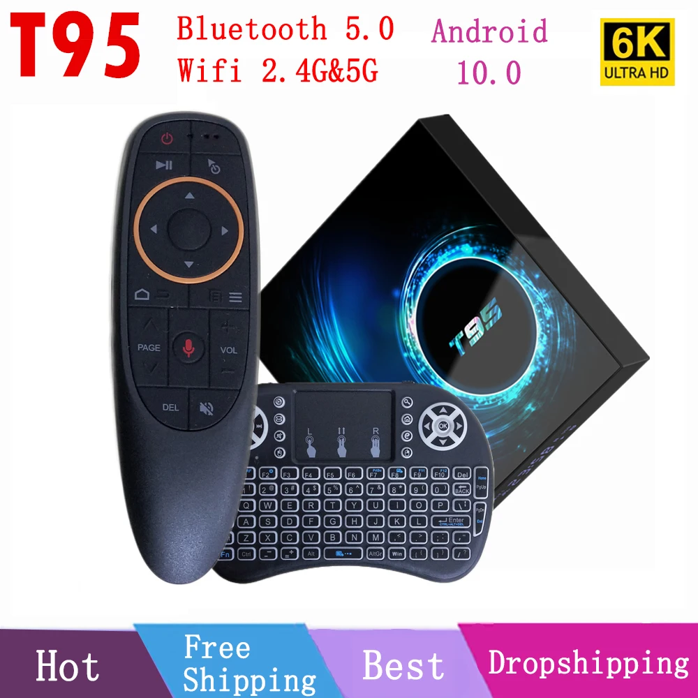 Original T95 Smart TV Box Android 10.0 Dual Wifi 3D Voice 4G 16g 32gb 64gb 4k Quad Core Set Top Box Media Player