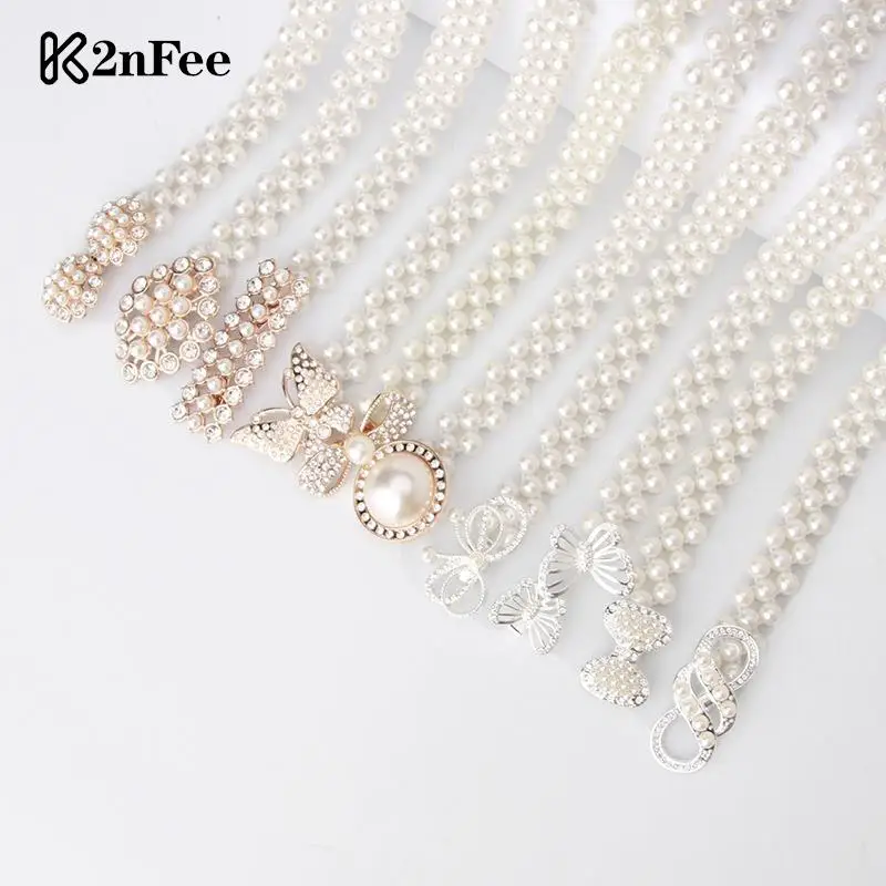 

Bridal Rhinestones Faux Pearl Dress Belt Crystal Wedding Elastic Belt Elegant Pearls Belt Sash Female Girls Dresses Accessories