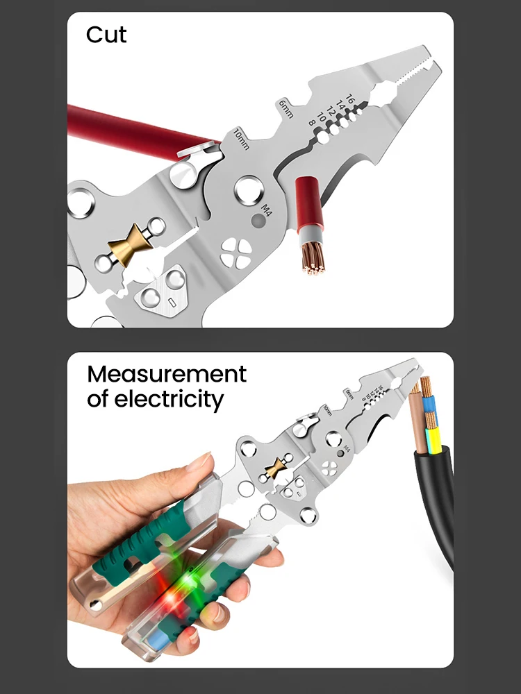 Foldalbe Wire Stripping Pliers Voltage Testing Cable Cutting Crimping Pliers Multifunctional Wire Stripper Electrician Pliers