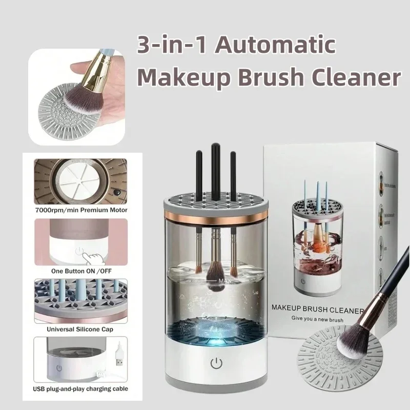 Portable Electric Makeup Brush Cleaner with Quick-Dry Rubber Collar System