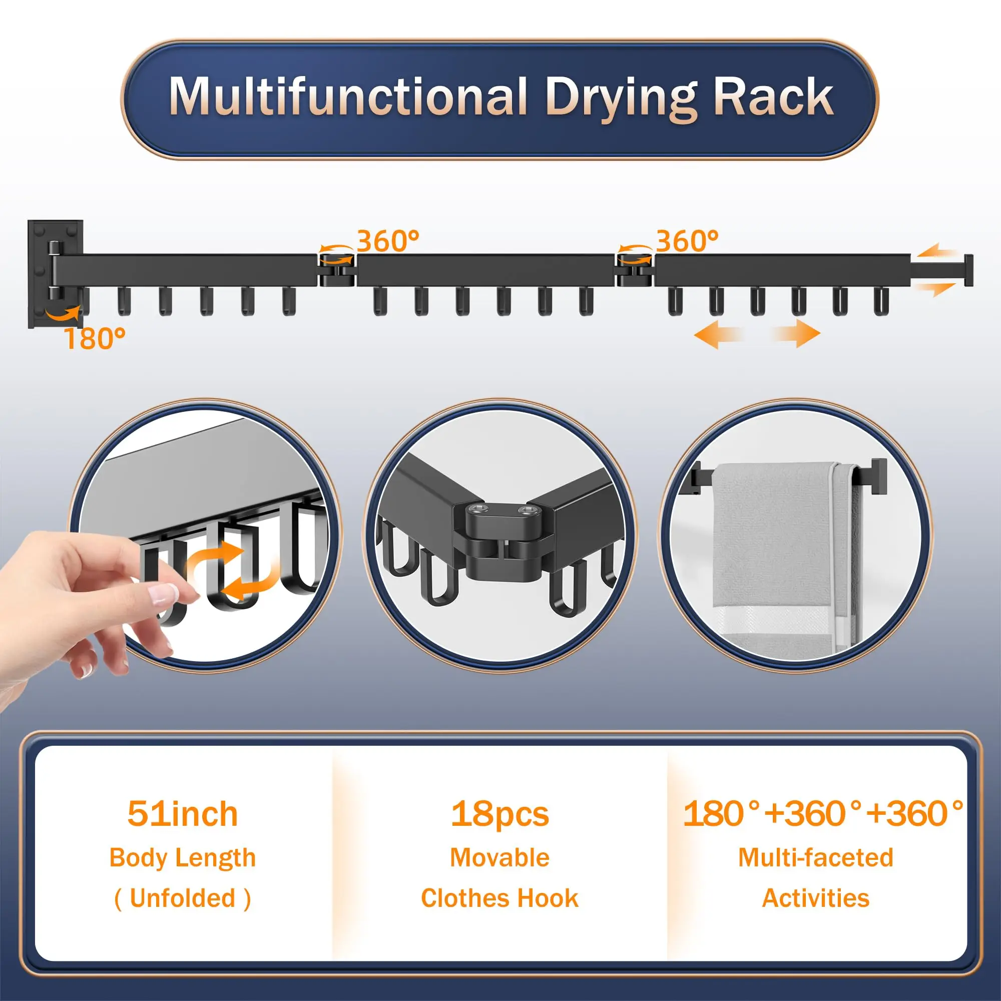 Clothes drying rack UNTIOR Retractable Cloth Drying Rack Collapsible Cloth Hanger Aluminum Wall Mount Indoor Space Saving Home Laundry Drying rack