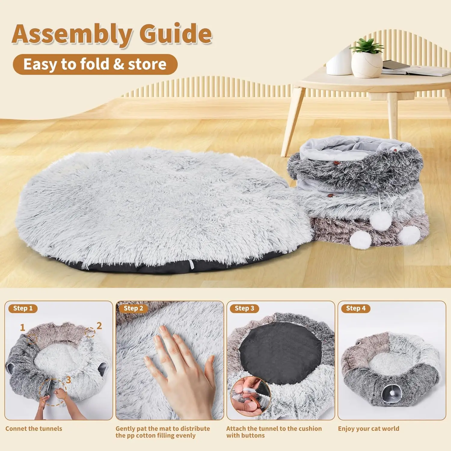 Large Cat Tunnel with Warm Bed & 20 Toys – Detachable Indoor Play Cave for Kittens