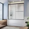 Semi Frameless Shower Door with Clear Glass Bypass Sliding Bathroom Door Black Hardware Double Sliding Glass Shower Enclosure 1