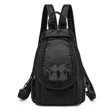 여성용 워싱 가죽 백팩, 귀여운 고양이 여성용 백팩, 작은 여행 백팩, 소녀용 Sac A Dos Mochila Feminina, 3 in 1, 여름