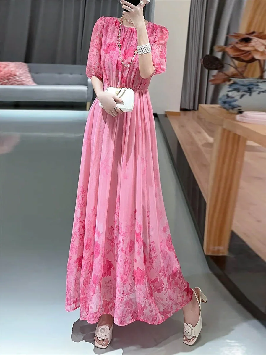 

High End Silk Dress 2023 Summer New Fashion Style Silkworm Printed Dress 92485