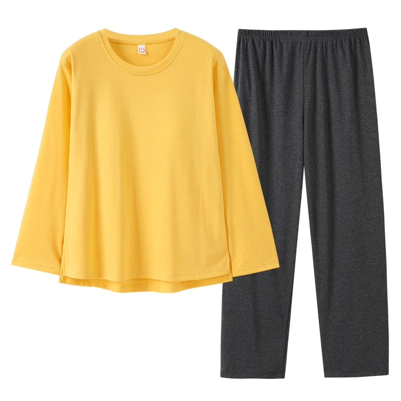 Pajamas Women's New Spring Combed Cotton Pullover Solid Women's Home Wear Simple Casual Large Size Long Sleeve Suit with Cushion