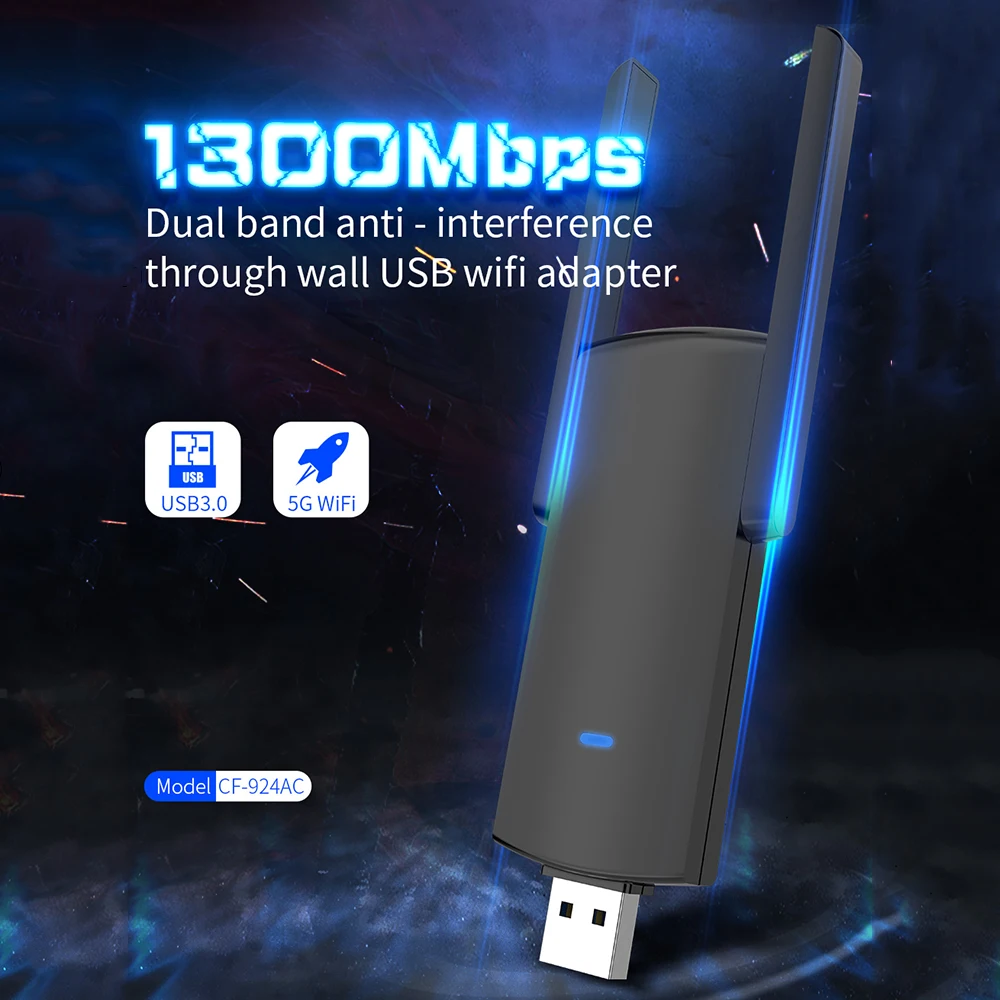 

Wireless USB WiFi Adapter 1300Mbps Dongle Wifi Network Card Dual Band Usb Wifi 5 Ghz 802.11AC Wifi Receiver Wi-fi Adapter for PC
