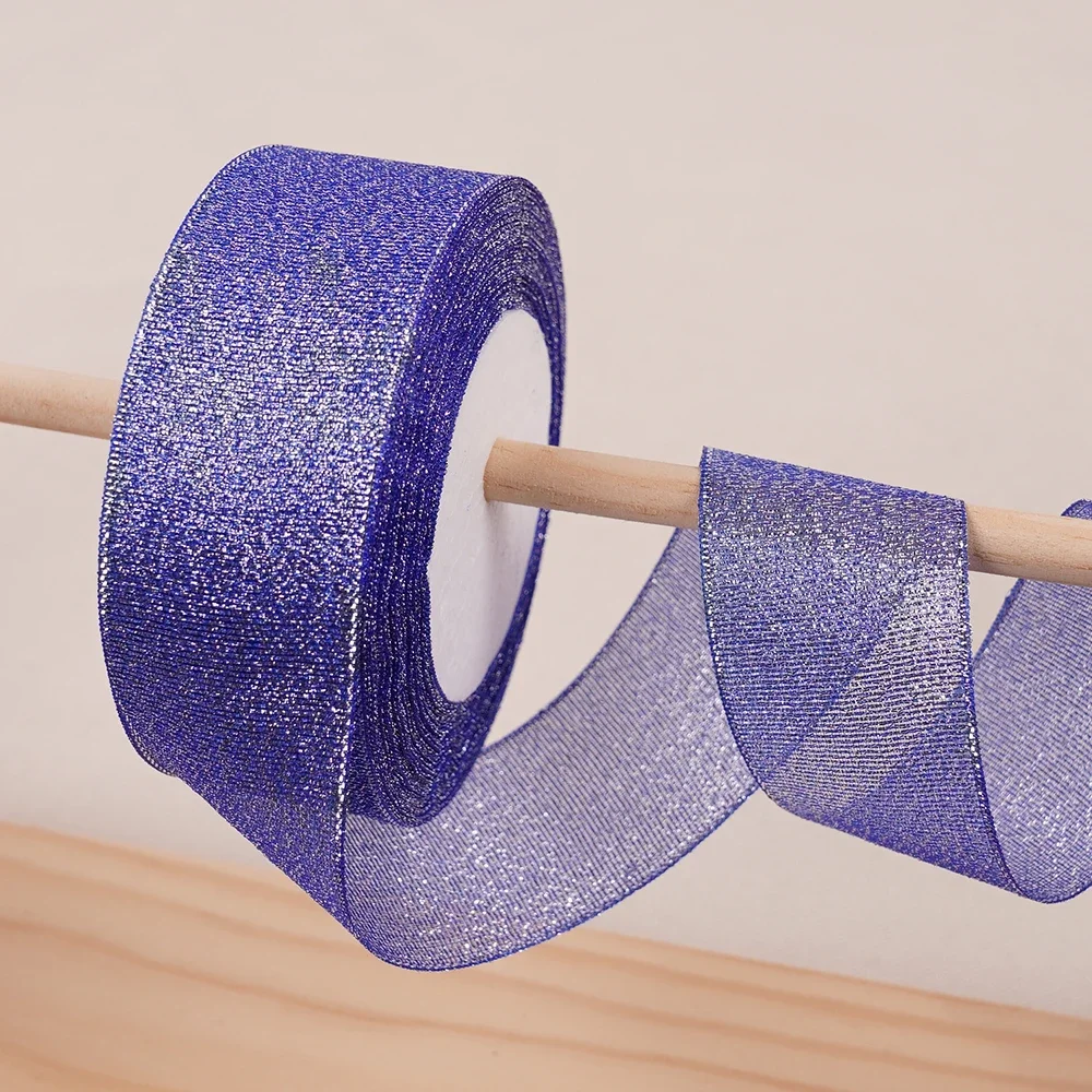 Gold Silver & Pink Blue Glitter Metallic Ribbon for Holiday & Party Decorations - 40mm Wide