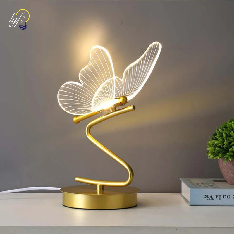 Nordic LED Table Lamps Indoor Lighting Switch Button Bedroom Bedside Living Room Restaurant Home Decoration Butterfly Desk Lamp 3