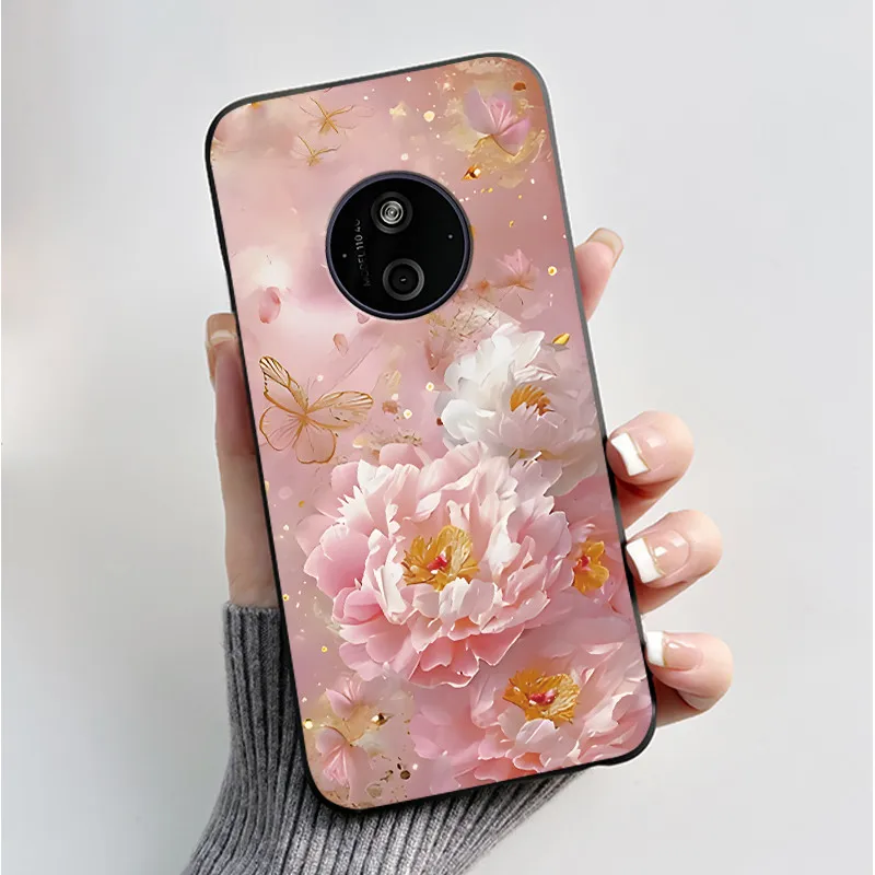 Floral Cartoon Design Soft Silicone Black Phone Case