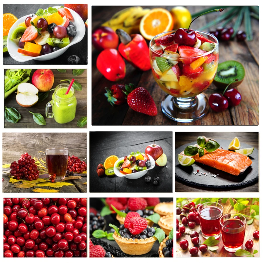 

Vegetable and Fruits Food Kitchen Poster Wall Art Canvas Print Fruit Dessert Painting Decorative Picture Dining Room Decoration