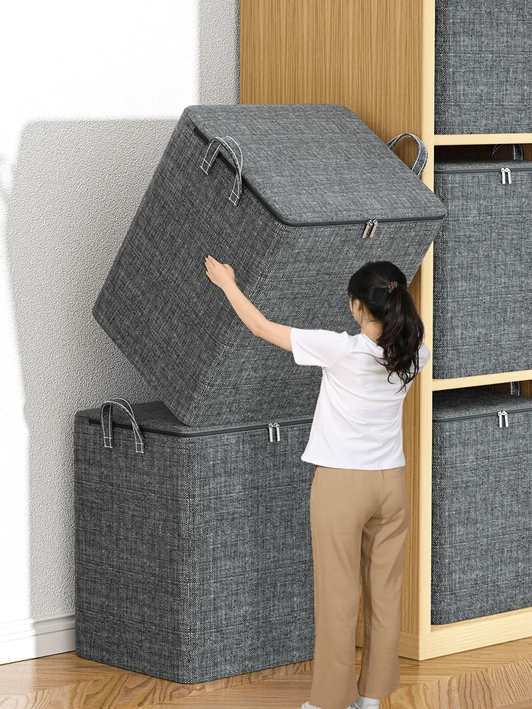 Large Clothing Quilt Storage Bag Home Closets Non-Woven Fabric Organizer Box Bedrooms Storager with Cover Handle 2