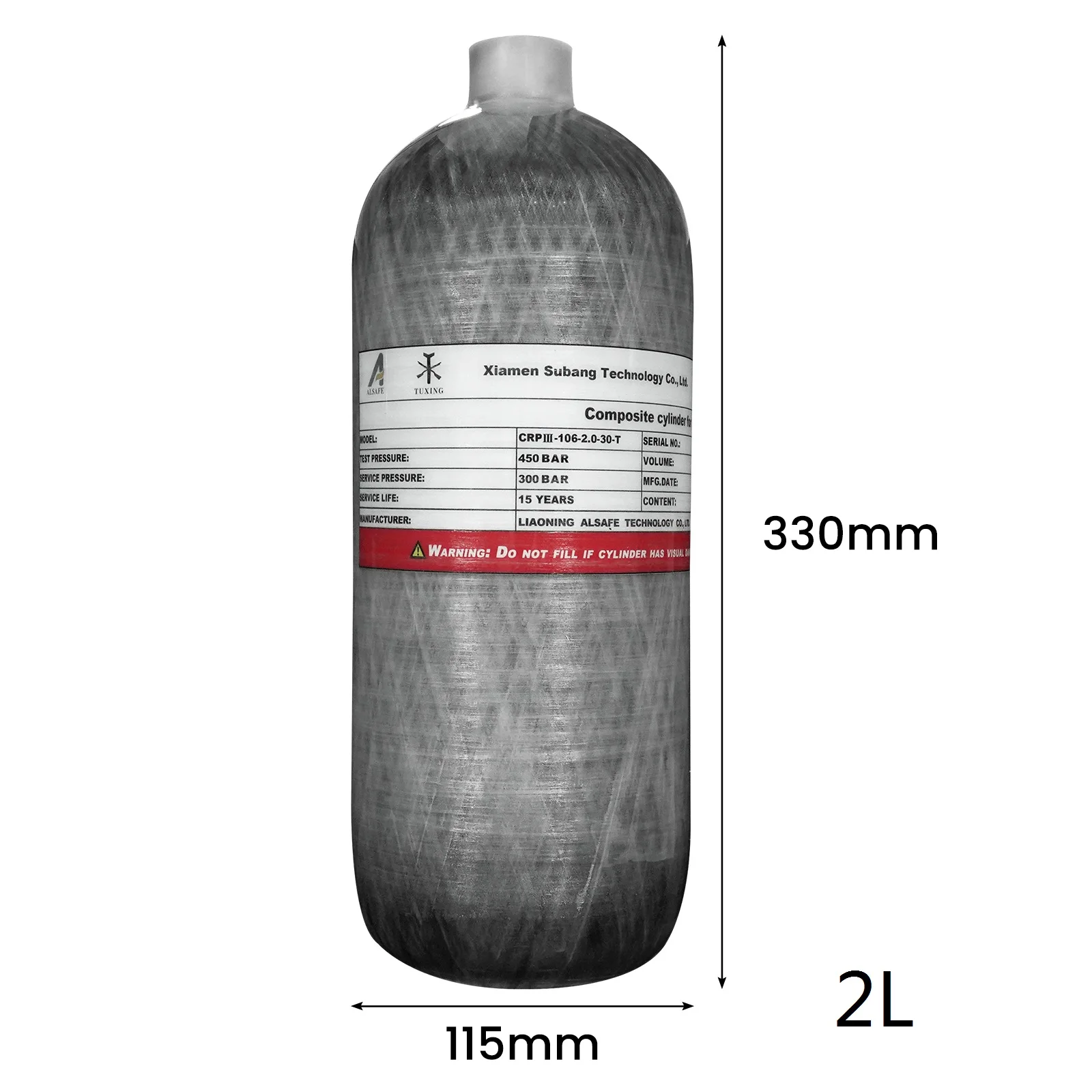 TUXING 4500Psi 2L Carbon Fiber Cylinder High Pressure Tank Scuba Diving Tank wit