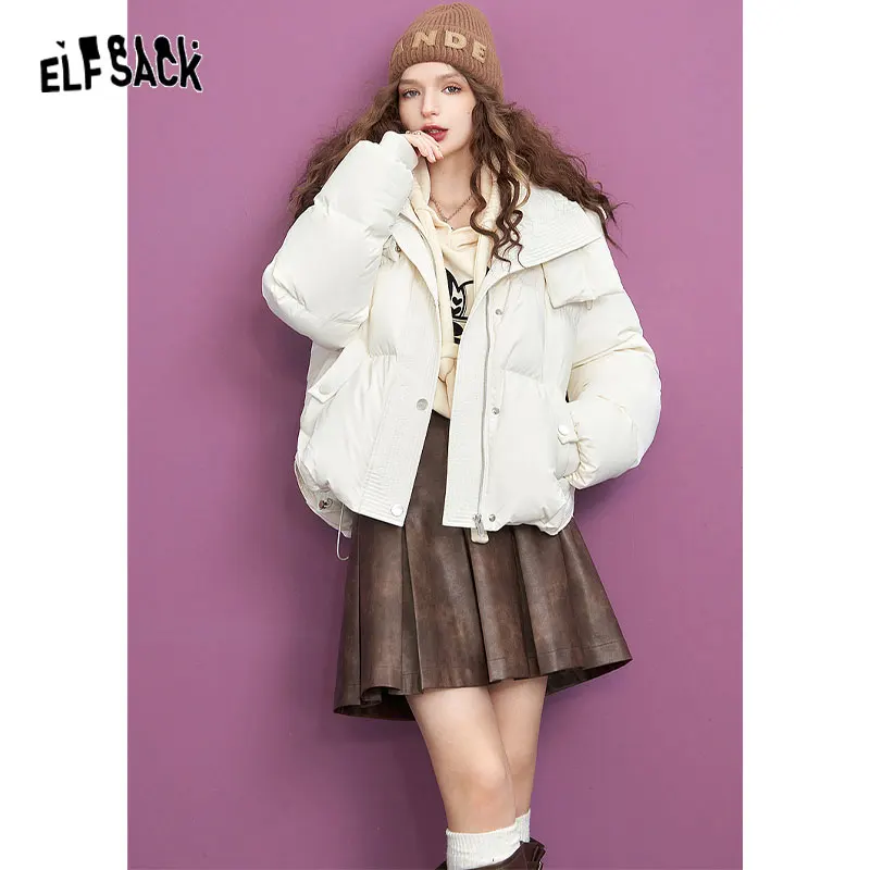ELFSACK Colorful Down Coats Women 2023 Winter New Thickened Loose Designed Jackets