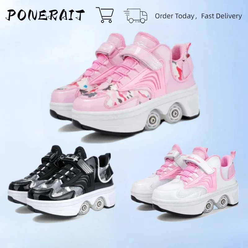 

Fashion Kids Deformation Portable Spin Button Roller Skates Shoes Parkour Outdoor Sport Walking Running Shoes Unisex Child