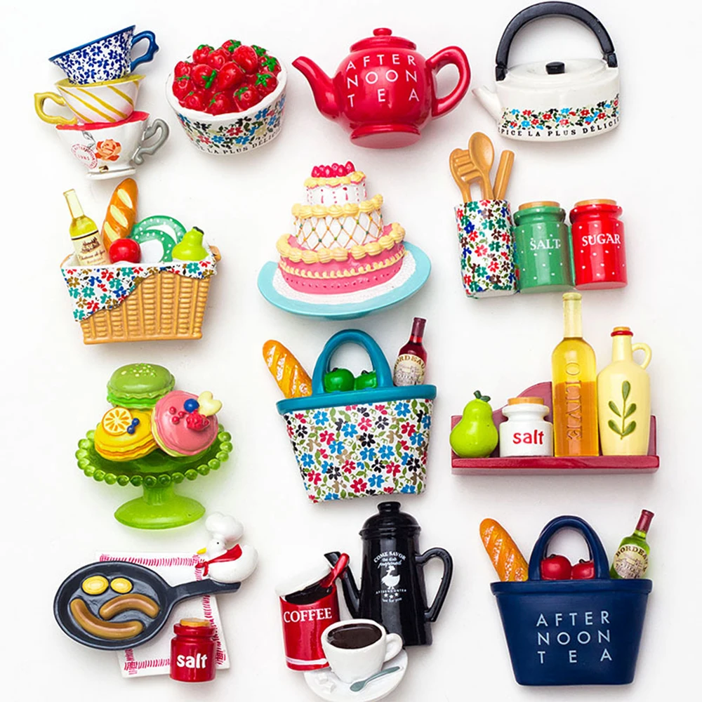Creative Cartoon Afternoon Tea Food Resin Three-Dimensional Design Refrigerator Stickers Magnetic Message_voghion.com
