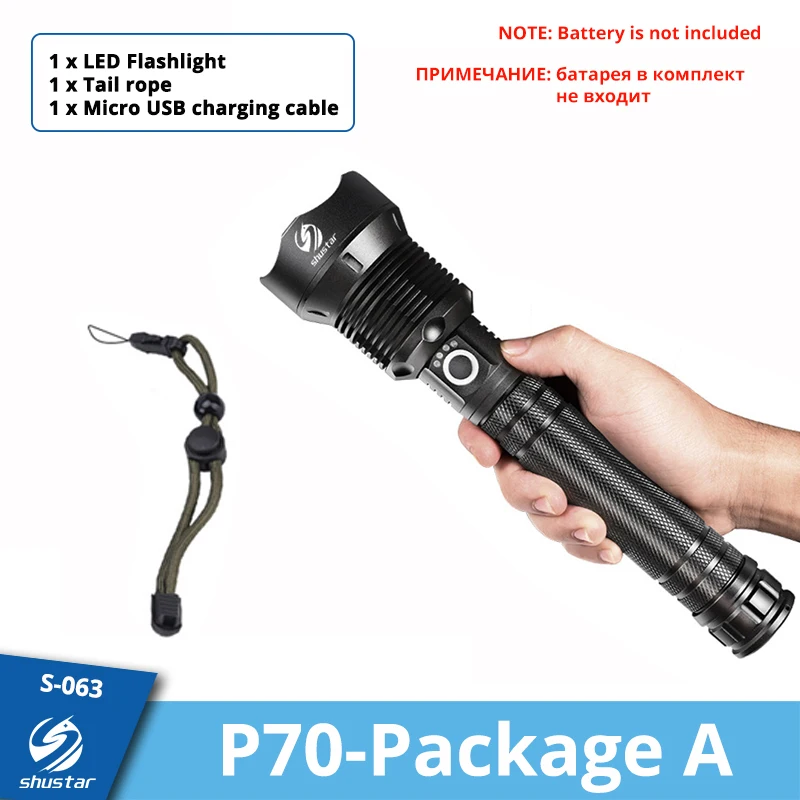 Powerful LED Flashlight with 4 Core P70 Lamp Bead Zoomable 3 Lighting Modes LED Torch Support for Mircro Charging Hunting Lamp flashlights Flashlights