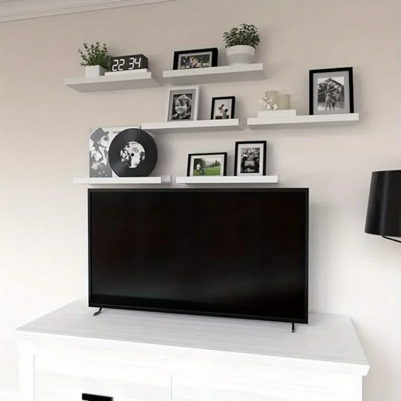 6 pieces wall hanging wall TV wall living room solid wood partition wall Honor wall display stand, white 4