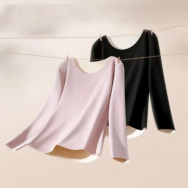 Thermal Underwear Winter Long Sleeve Bottoming Top Seamless Thick Double Layer Warm Lingerie Woman 2 Pcs Set Sleepwear/602 Q104