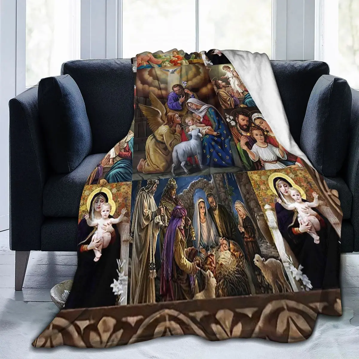 

Jesus Virgin Mary Christian Catholic Blanket Fleece Decoration Breathable Warm Throw Blankets for Home Office Rug Piece