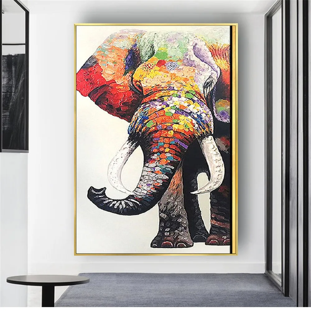 

Nordic Abstract Mural Handmade Colorful Creative Elephant Oil Painting On Canvas Poster Animal Wall Art Picture For Living Room