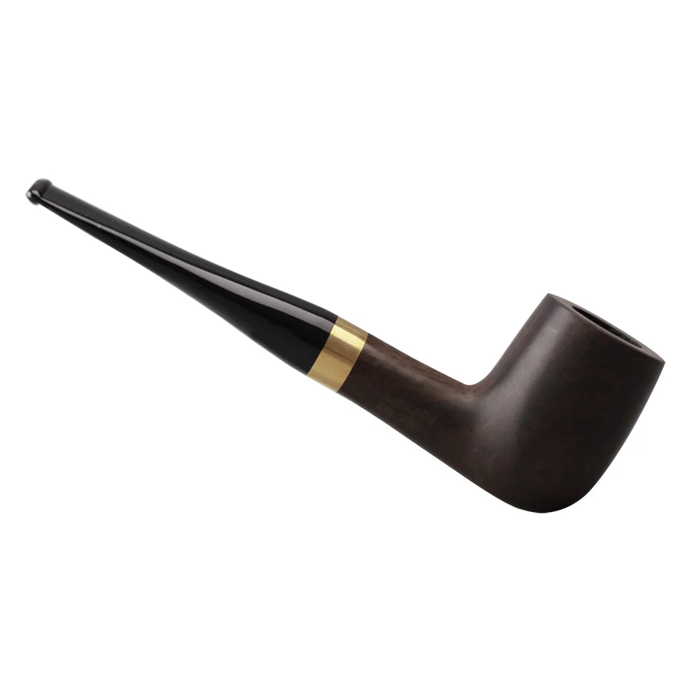 JIBILL Classic Straight Handle Billiard Pipe Sandalwood Tobacco Pipe Set Metal Decorative Ring 9mm Channel with Clean Set