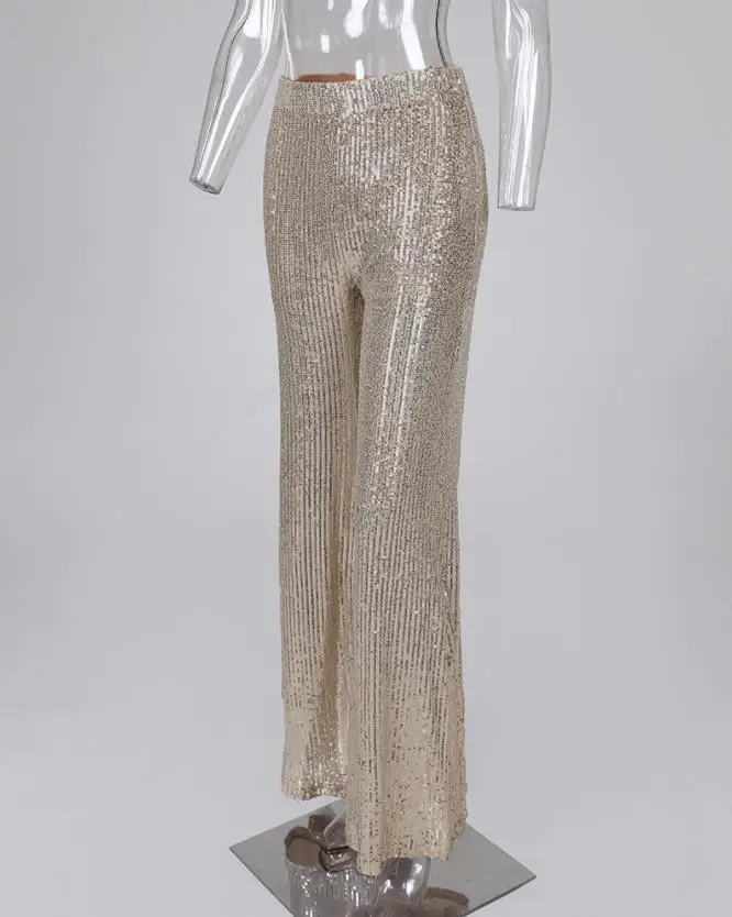 Sequins High Waist Bell Bottomed Pants 2024 New Fashion Female Bottom Woman Party Clothes