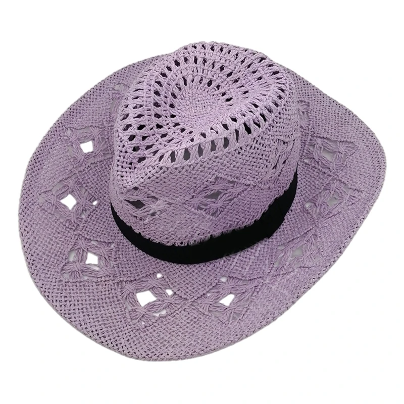 Hand Weave Cowboy Cowgirl Hat Straw Summer Hat Women Sun Foldable Hollow Out Beach Cap Fashion Unisex Sunhat cowboy hats,cowgirl hats