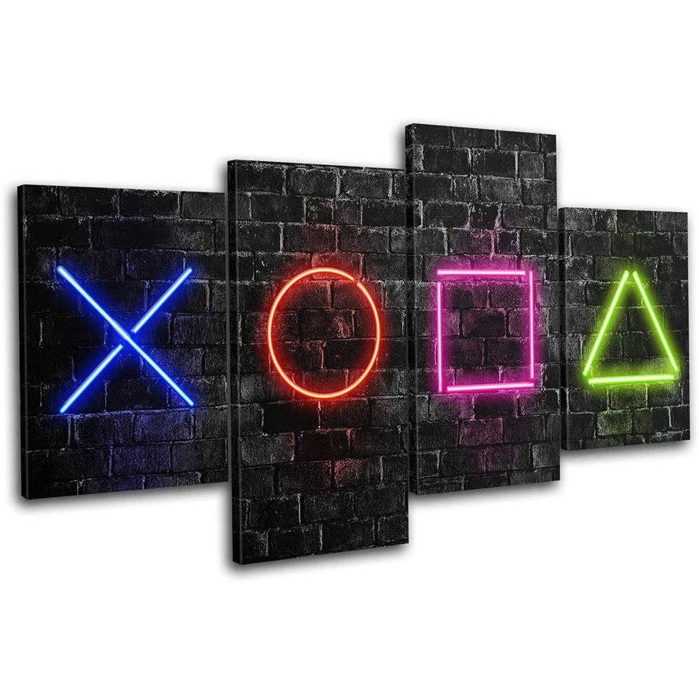 

4 Pieces 5 Gamer Neon Urban Gaming Wall Art Canvas Poster Pictures Paintings for Living Room Home Decor