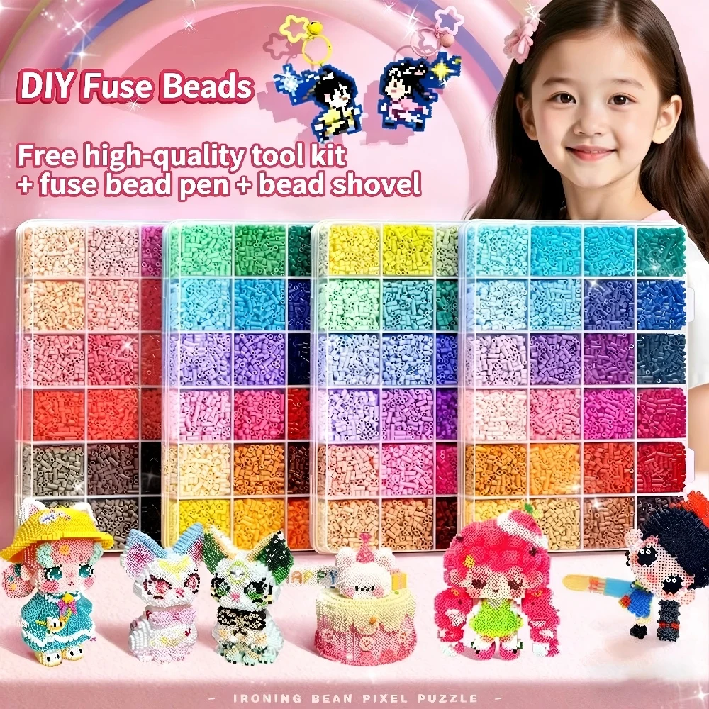 2.6mm 1000개 블랙 화이트 그레이 블루 그린 퍼플 하마 비즈 어린이용 아이언 퓨즈 비즈 DIY 퍼즐 픽셀 아트 선물 어린이용